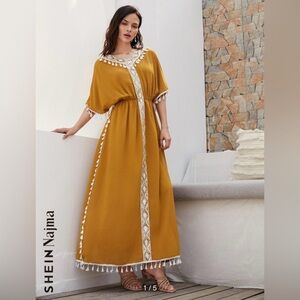 SHEIN Najma Embroidery Taped Tassel Trim Kaftan